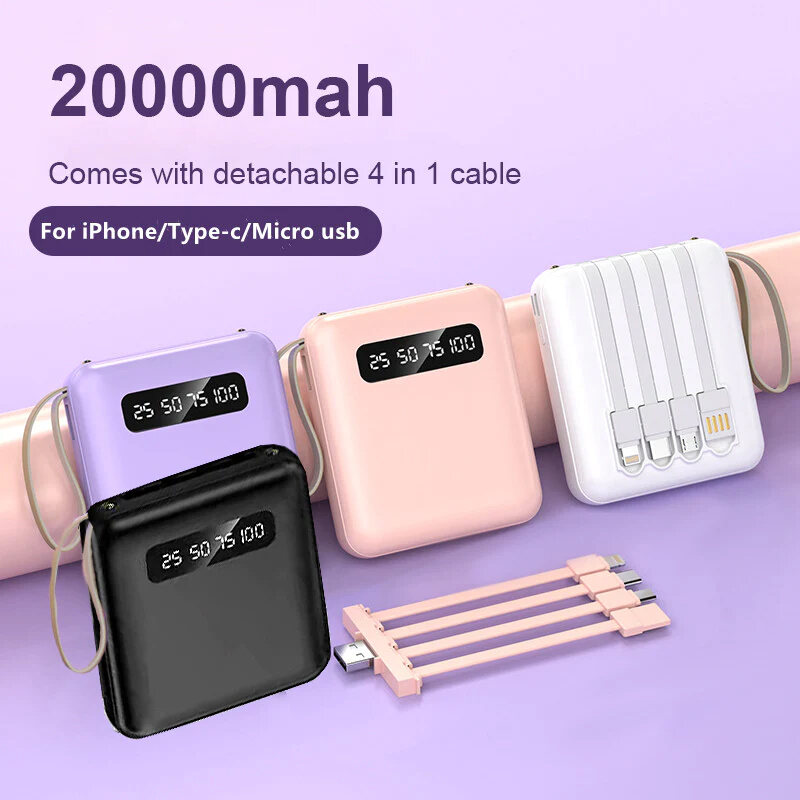 IEC Certified Mini Power bank 20000mAh with Multiple Cables Powerbank and LED torchlight